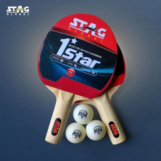 Stag 1 Star Table Tennis Racquet Pair With TT Balls